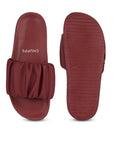 Close-up of gathered ruffle texture on maroon Chupps Ruffel upper.