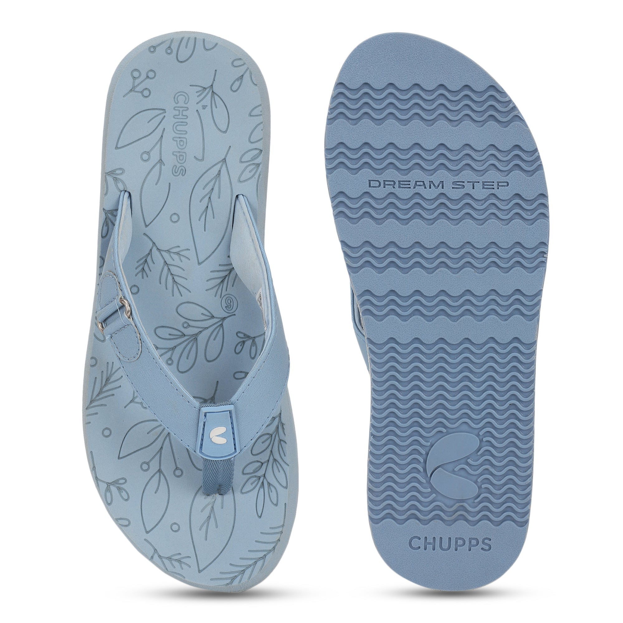 Lightweight sky blue flip-flops for women featuring secure V-strap and Skid proof sole