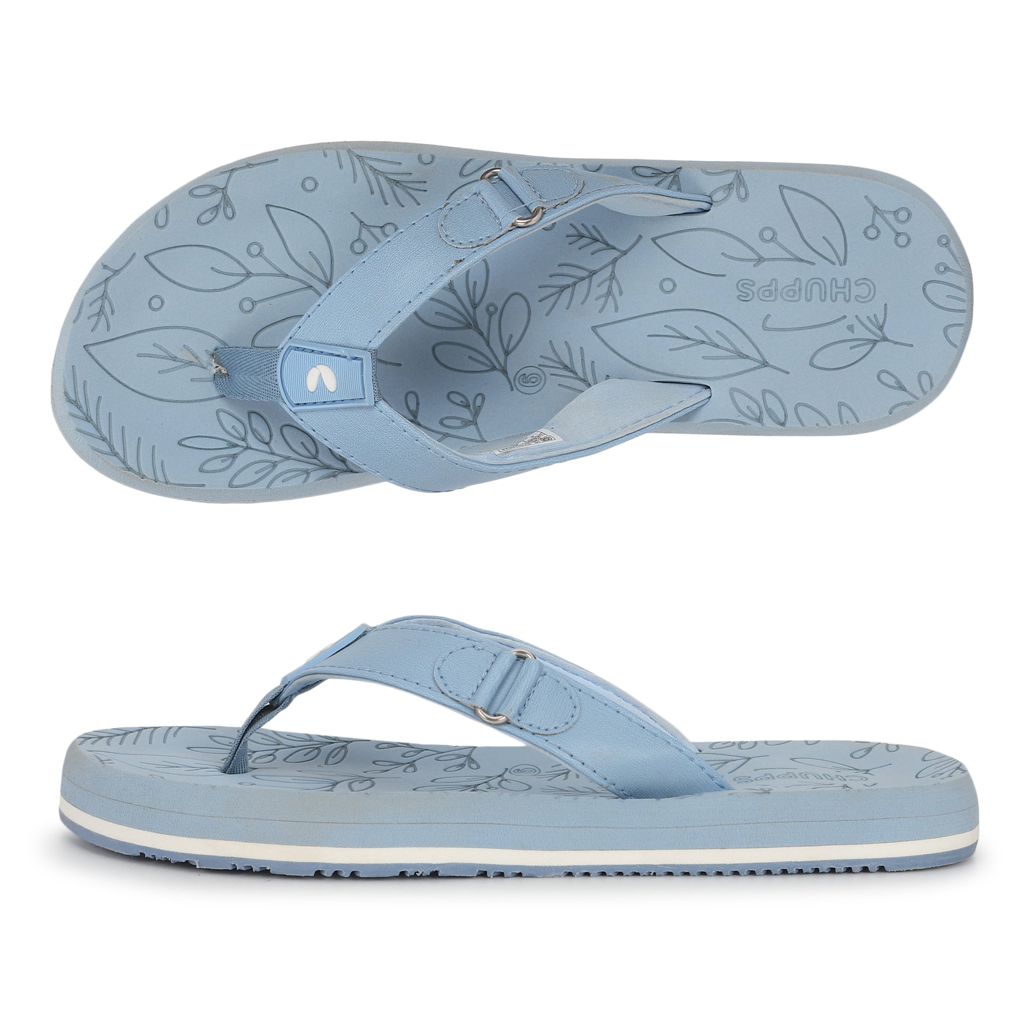 Chupps women sky blue flip-flops with V-strap design on white background