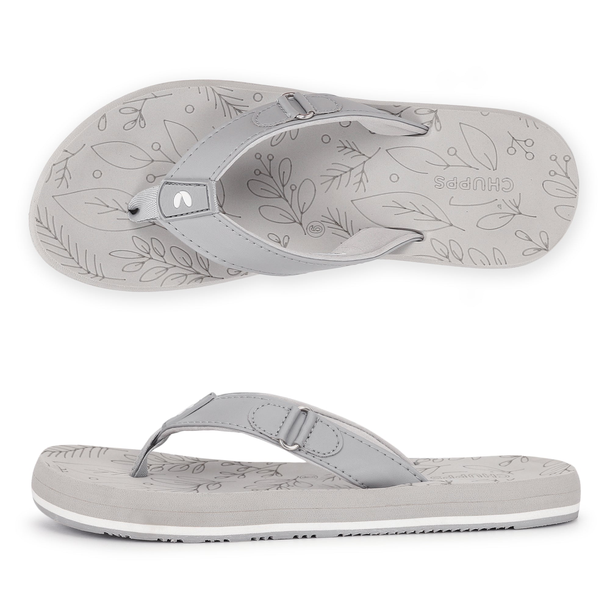 Chupps women grey flip-flops with V-strap design on white background