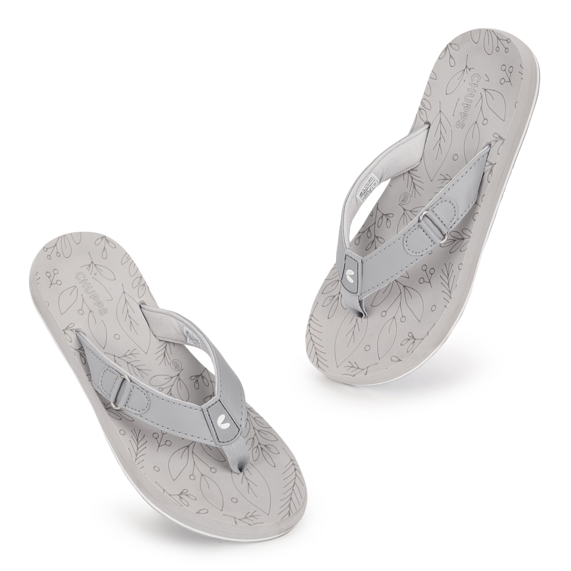 Chupps women grey flip-flops with V-strap design on white background